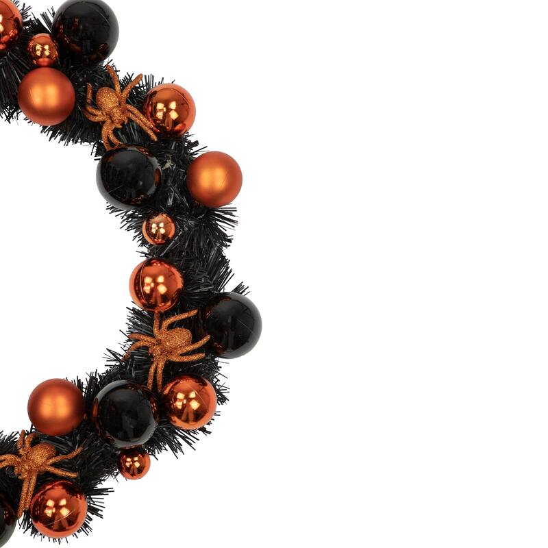 Orange Spiders and Ornaments Halloween Wreath 18-Inch Unlit
