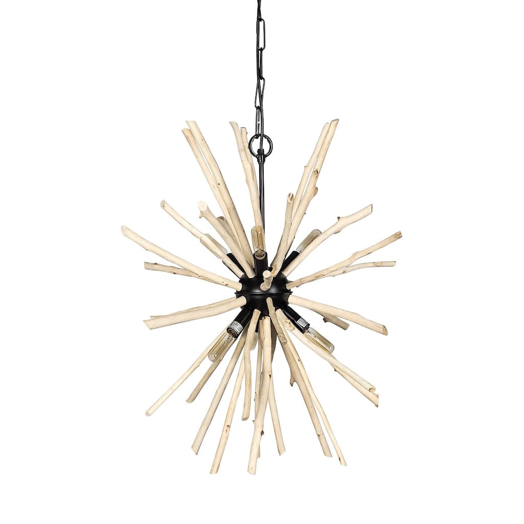 Jules 25x25 Blonde Wood and Black Metal Six Bulb Chandelier Light - 25.0L x 25.0W x 25.0H
