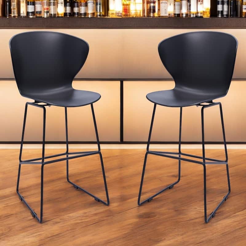 Set of 2 Contemporary Plastic Counter Height Bar Stools