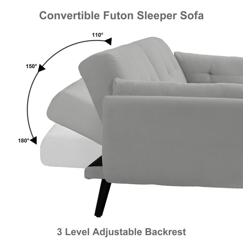 2Set Adjustable Backrest Convertible Futon Sleeper Couch