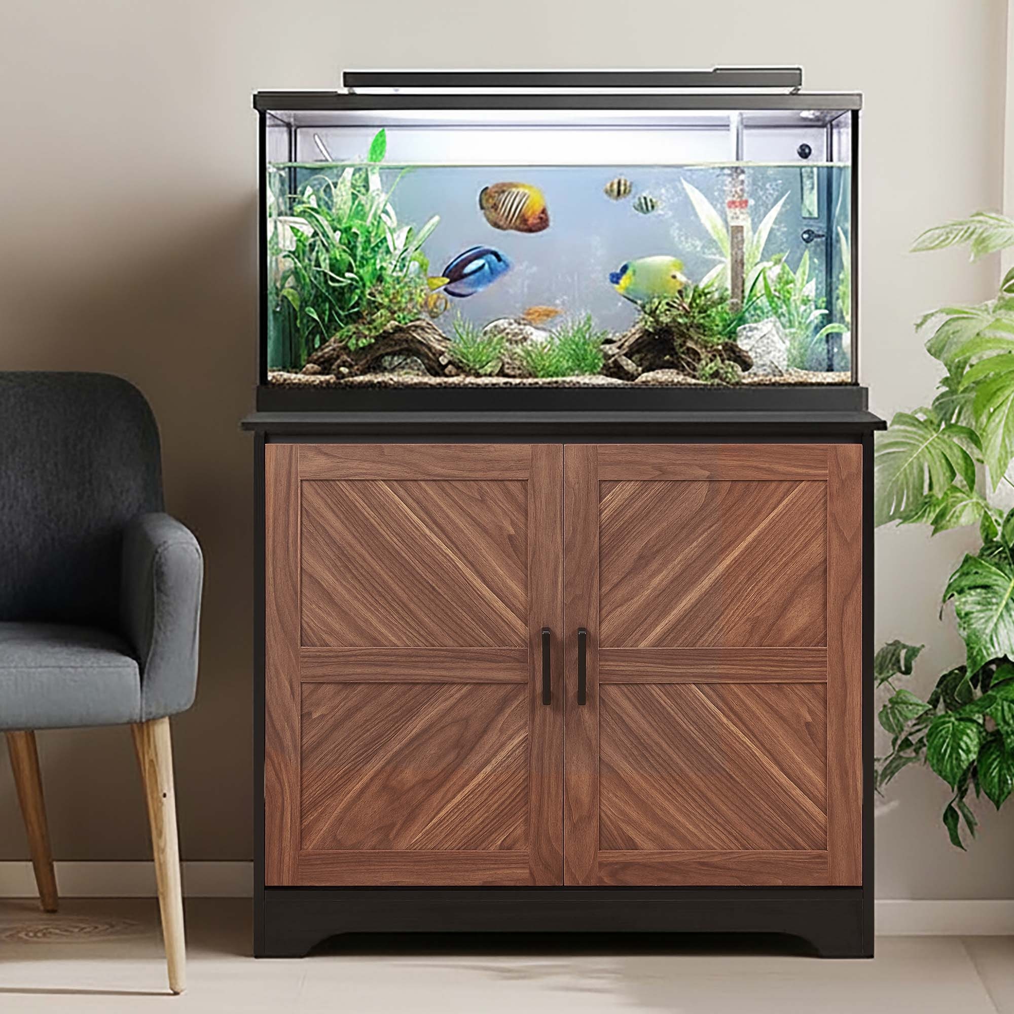 Aquarium Stand with Storage Cabine, 30-50 Gallon Fish Tank Table - 36.5" W × 18.3" D × 30" H