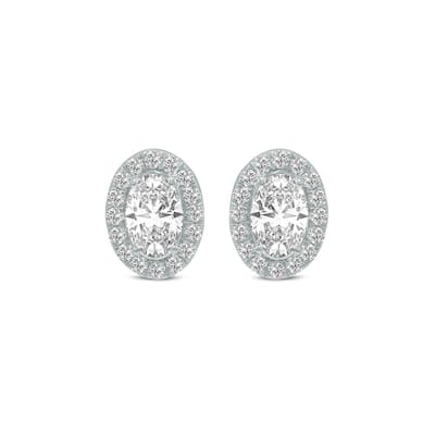 Marquee 1/2 Carat TW Oval Shape Lab Grown Diamond Halo Earrings in 14K White Gold