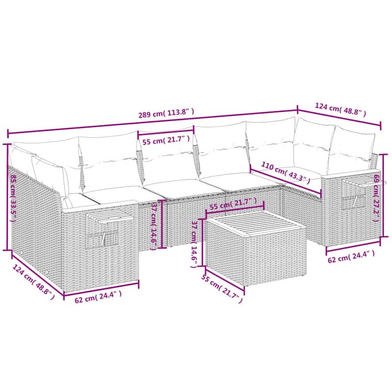 vidaXL Garden Sofa Set Grey - 21.7 x 21.7 x 14.6