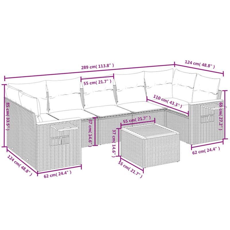 vidaXL Patio Sofa Set with Cushions Outdoor Furniture 8 Piece Poly Rattan