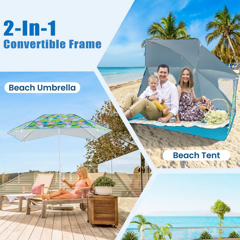 Gymax Convertible Beach Tent for 2-4 People w/ Roll-Up Windows Dual