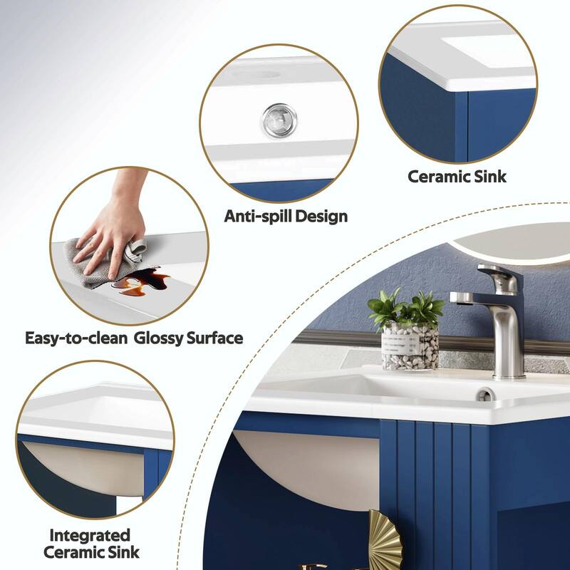 French Style 20-inch Freestanding Bathroom Vanity with Ceramic Sink