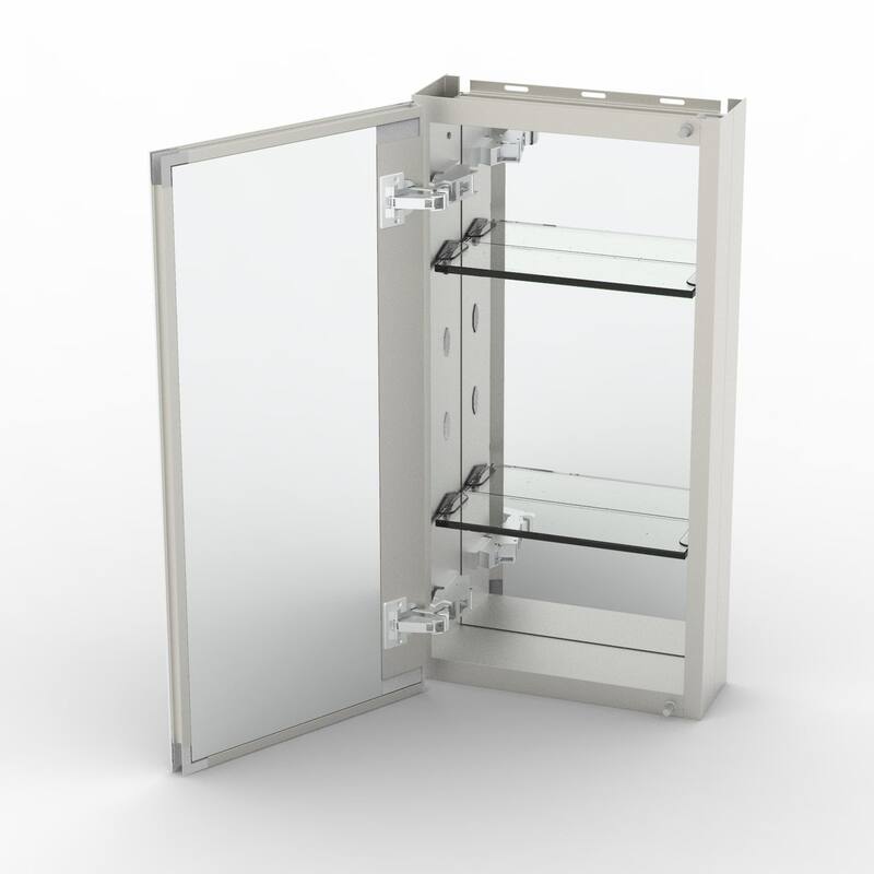 12" x 24" Rectangular Aluminum Surface Mount Medicine Cabinet with Mirror and Shelves