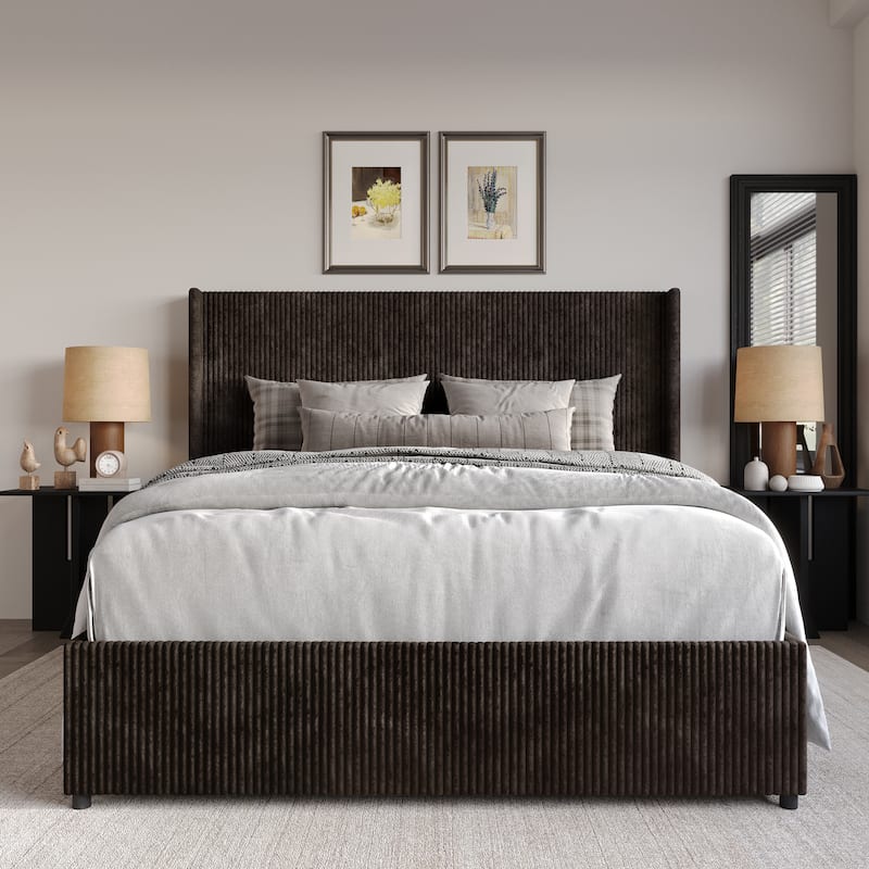 CraftPorch Luxury Wingback Platform Lift Up Storage Bed