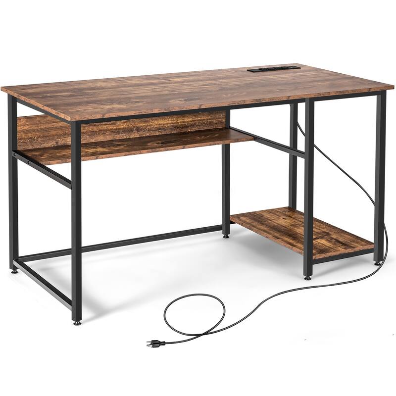 55'' Computer Desk Home Office PC Workstation w/ Power Outlets