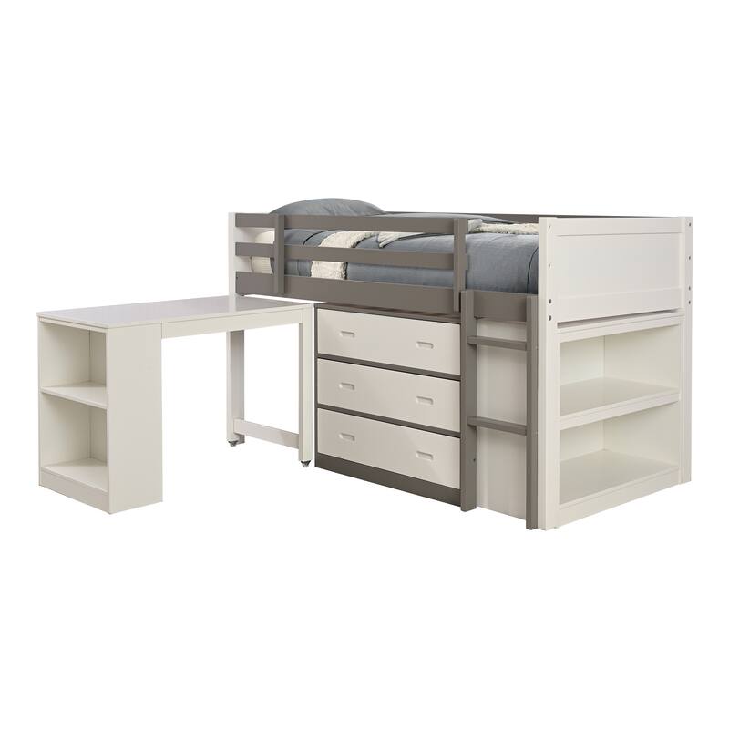 Furniture of America Cali Modern White Modular Twin Loft Bed with Nesting Desk, 3-Drawer Cabinet and Open Shelf