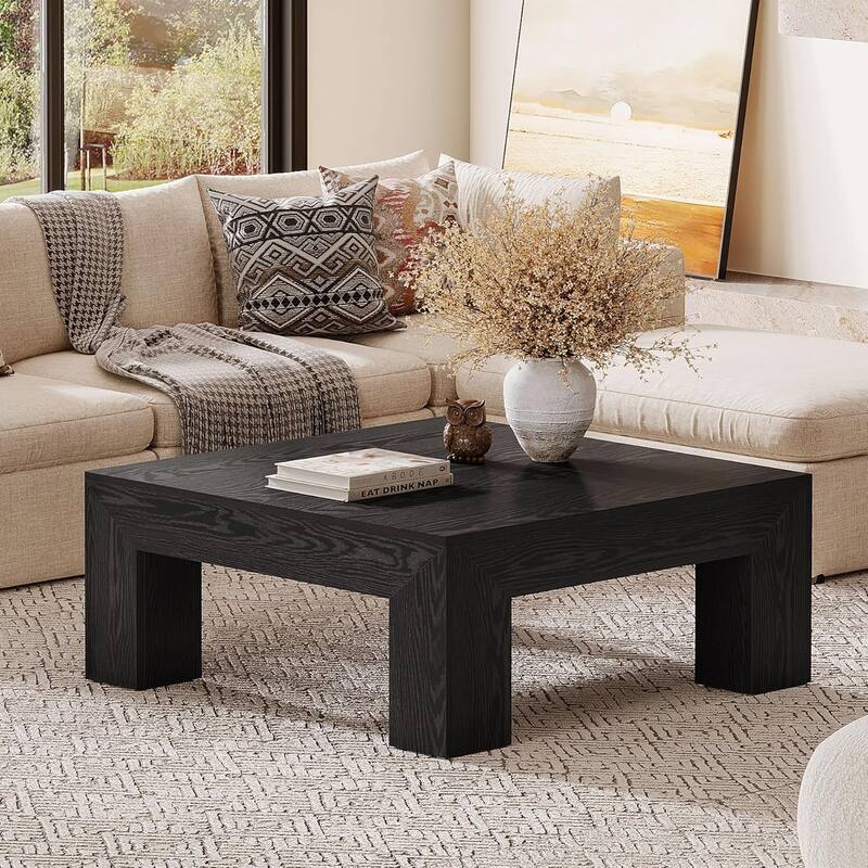 Farmhouse Square Coffee Table for Living Room, 39.37-Inch Low Large Center Tea Accent Table