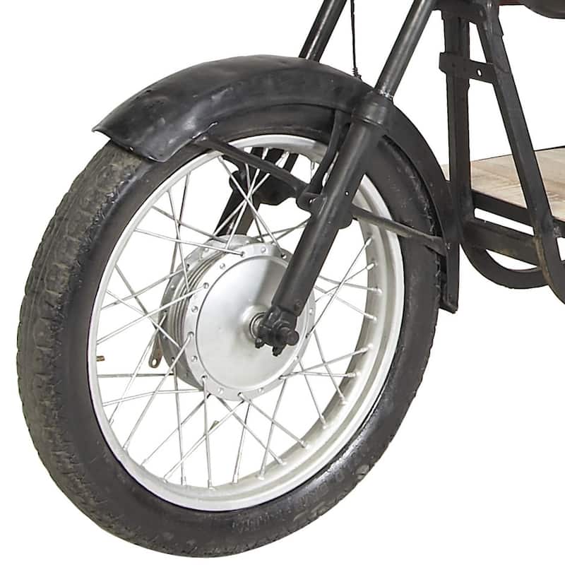 Black Metal Handmade One-of-a-Kind Reclaimed Motorcycle Bar with Light Up Headlights and Taillights - 105 x 18 x 38