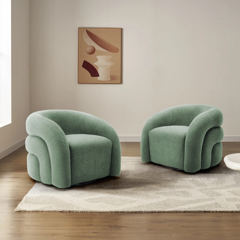 Set of 2 Boucle Upholstered Swivel Accent Barrel Chairs