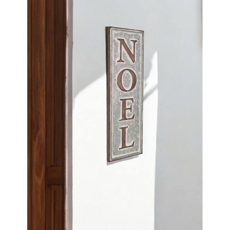 HomeRoots 19" X 6" Gray and Brown Christmas Handcrafted Noel Metal Wall Decor - Brown/Gray - 6 in. x 18.5 in.  x 0.75 in.