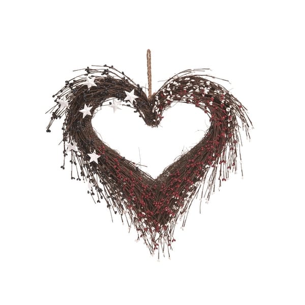 slide 2 of 2, Transpac Natural Fiber 20" Brown Patriotic Heart Wreath