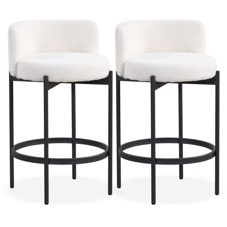 24 Inch Boucle Counter Stools Set of 2 with Curved Backrest - 18.5" x 17.5" x 30.5" - Set of 2