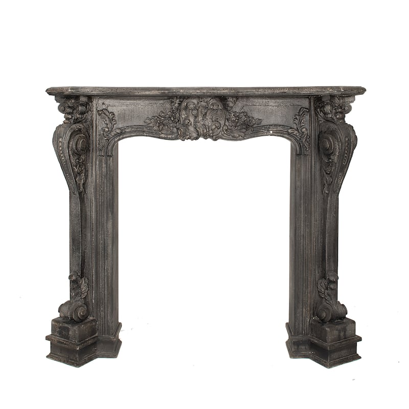 Ornate Decorative Fireplace Mantel, Distressed Black - Black