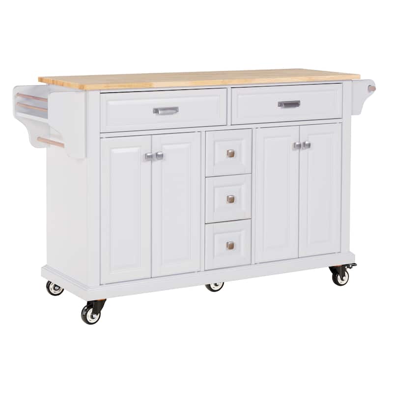 Cambridge Natural Wood Top Kitchen Island with Storage and Casters