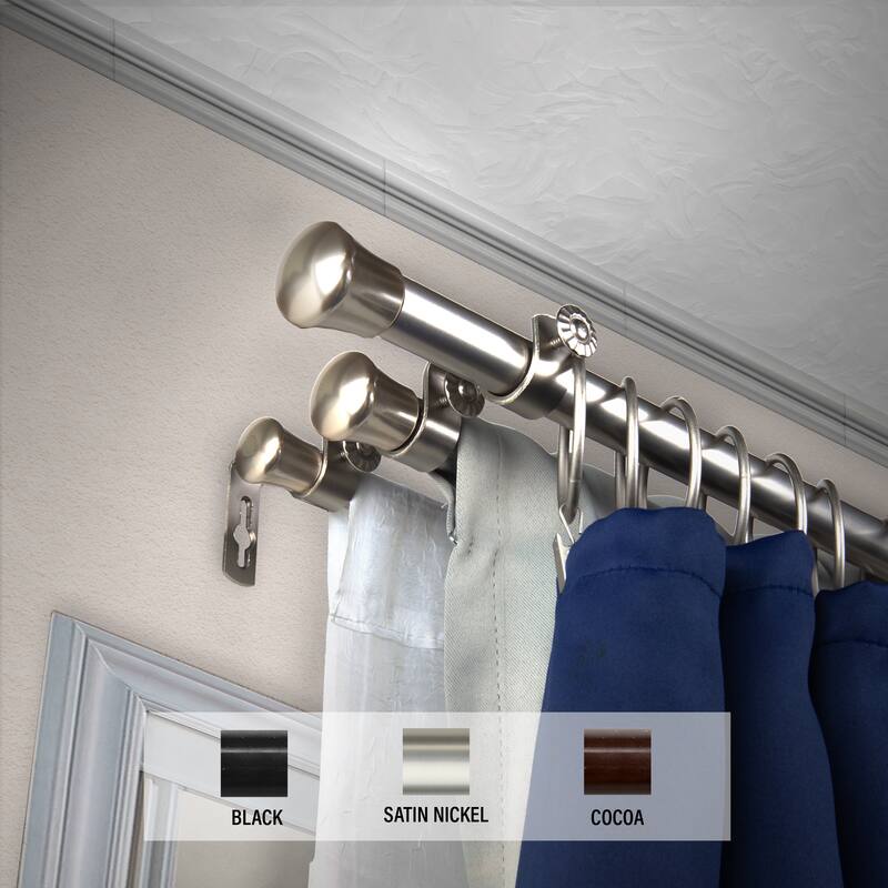 InStyleDesign End Cap 13/16" Triple Curtain Rod - 48 to 84 inches - Satin Nickel