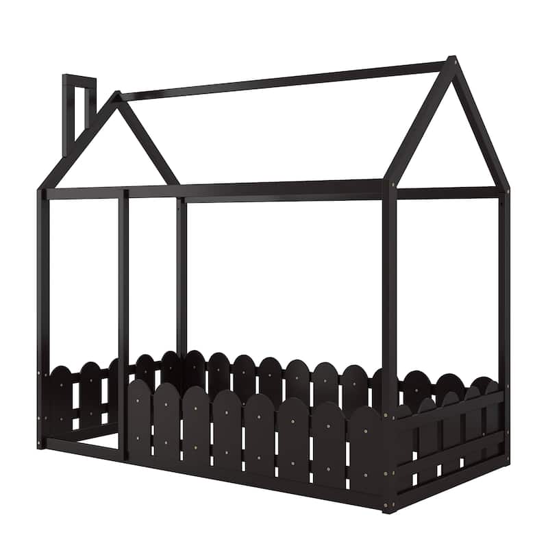 Twin Pinewood Playhouse Bed Frame with Roof