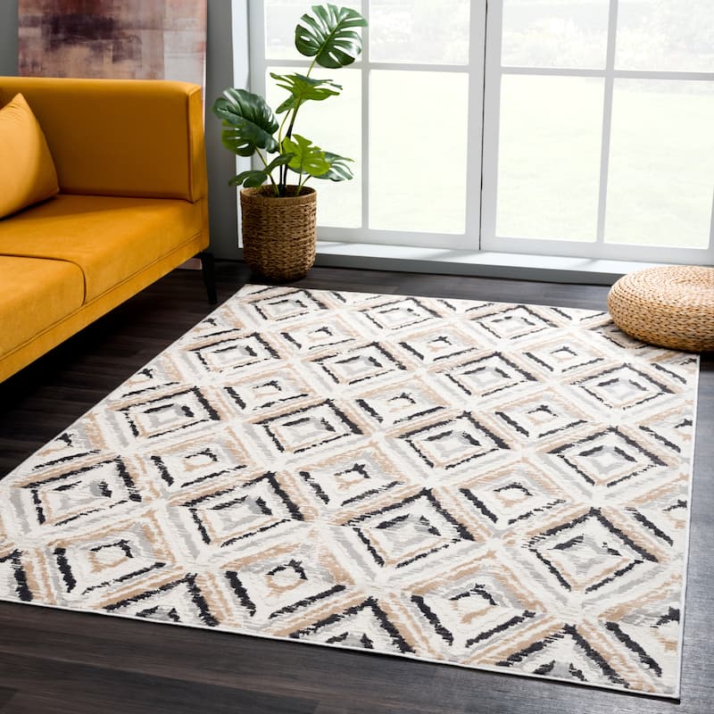 Abani Dune Contemporary Geometric Grey Textured Diamond Indoor Area Rug - 4' x 6' - Grey