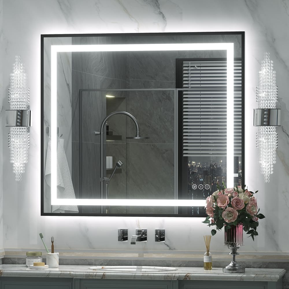 UL Certified Black Metal Framed LED Front Light and Backlit Anti-Fog Wall Bathroom/ Vanity Mirror