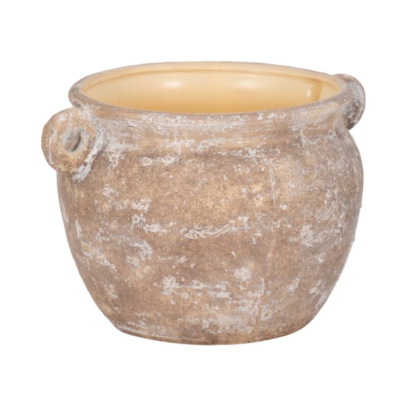 Stoneware Planter Rustic Texture and Handles Vessel Vintage Style