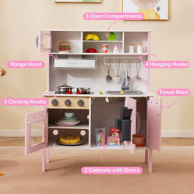 Costway Kids Kitchen Playset Wooden Pretend Play Chef Toy with - See Details