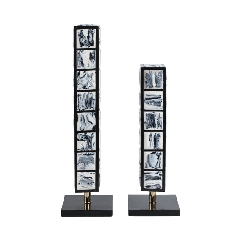 Resin Geometric Column Sculptures with Rectangle Base (Set of 2) - 6" x 6" x 21"