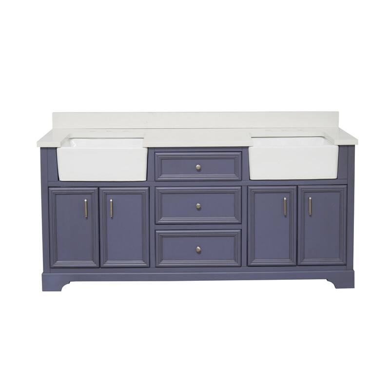 KitchenBathCollection Zelda 72" Double Farmhouse Vanity with Quartz Top