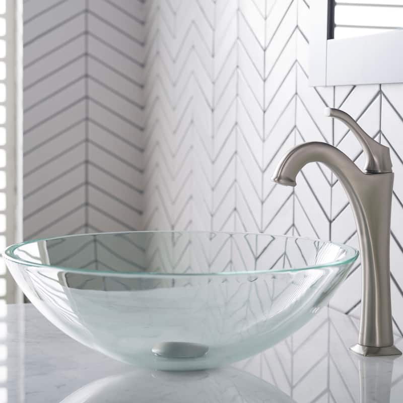 Kraus Arlo & Glass 16-1/2" Glass Vessel Bathroom Sink with 1.2 GPM