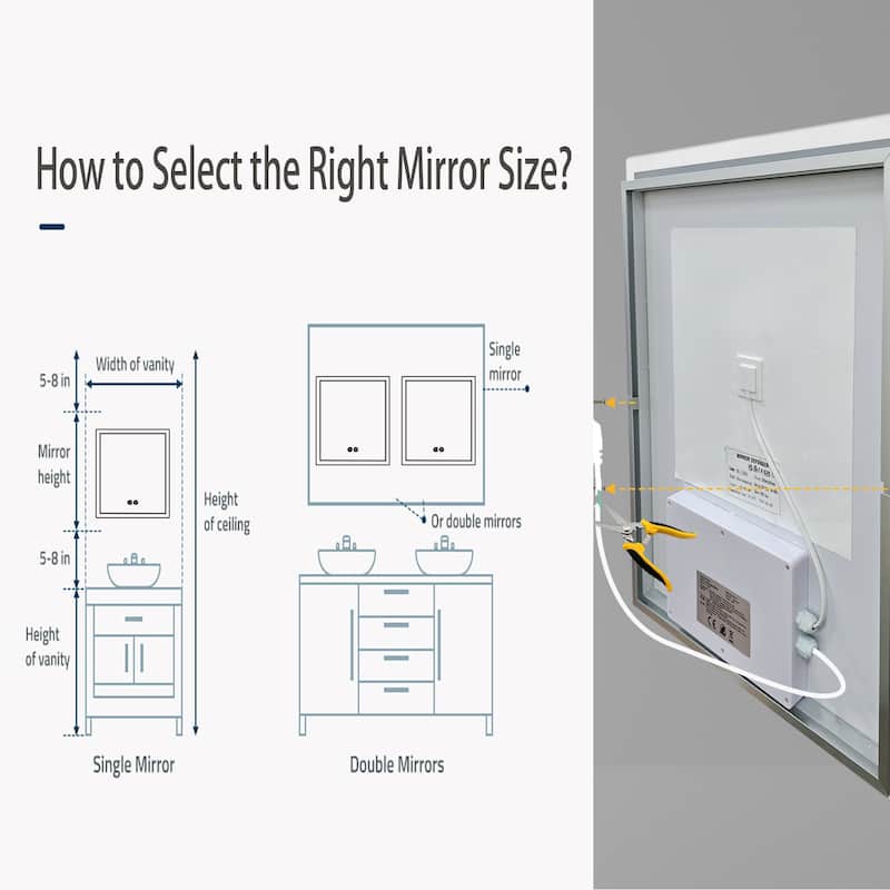 Rectangle Wall LED Bathroom Mirror Backlight Anti-fog Makeup Mirror Horizontal or Vertical