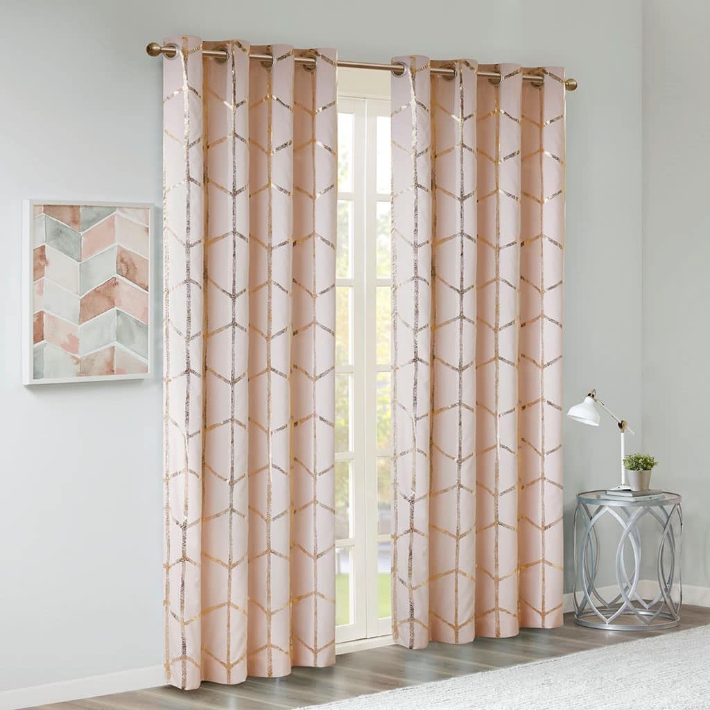 Total Blackout Metallic Print Grommet Top Curtain Panel