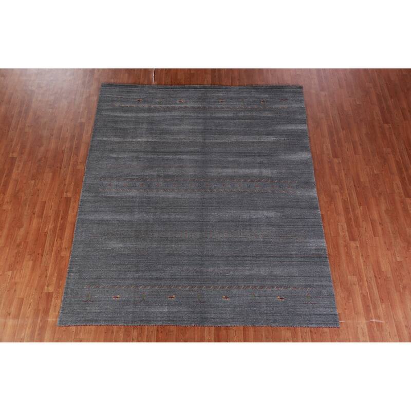 Hand Knotted Oriental 100% Wool Carpet Tribal Tribal Greys & Charcoal Gabbeh Area Rug - 9' 6'' X 8' 1''