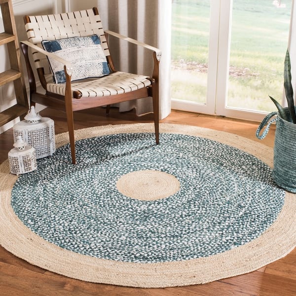 Safavieh Cape Cod Collection CAP210Y Handmade Braided Jute & Cotton Area Rug 6' x 6' Round Natural Green Safavieh Cape Cod Collection CAP210Y Handmade Braided Jute & Cotton Area Rug 6' x 6' Round Natural Green