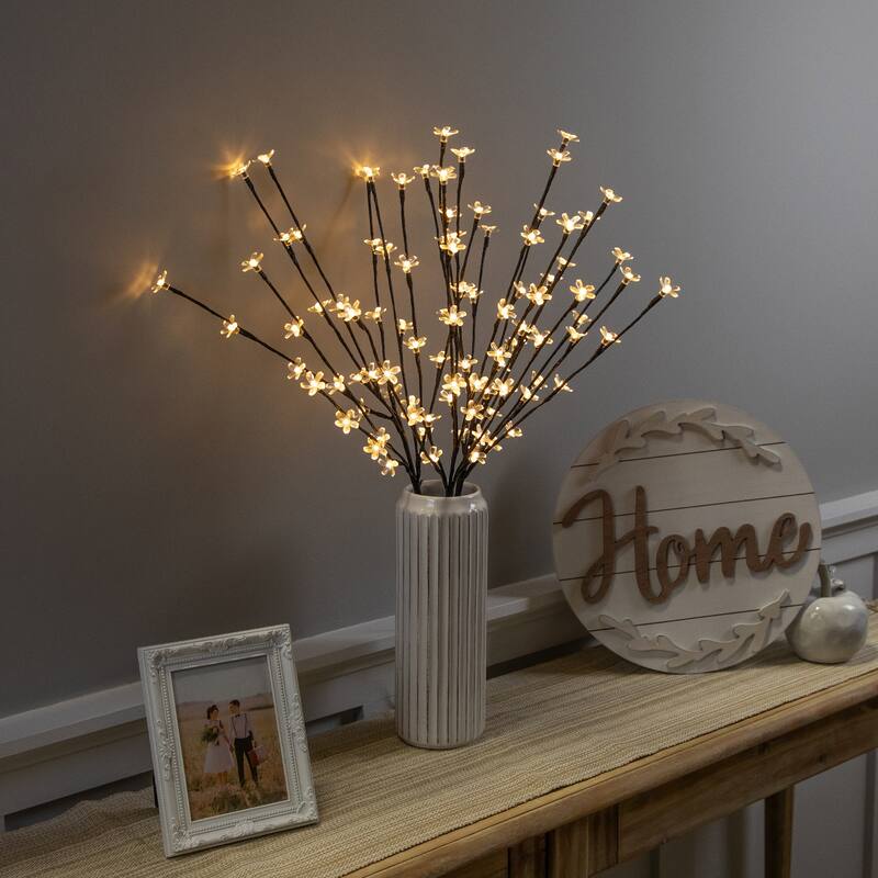 3 Cherry Blossom Artificial Tree Branches 2.5' - Warm White LED Light