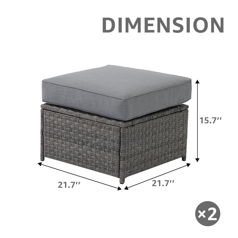 Patio 2 pieces Wicker Cushioned Ottoman