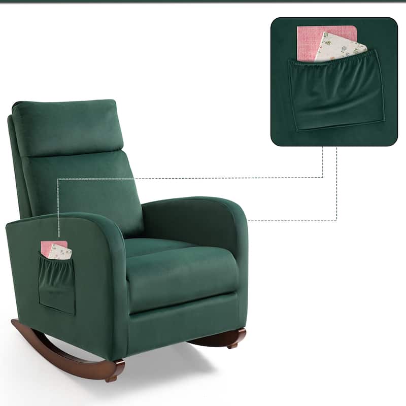 AVAWING Mid Century Nursery Rocking Chair Upholstered Velvet High Back Armchair Set of 2