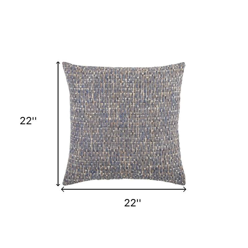 HomeRoots 22" Blue And Gray Geometric Weave Nubby Cotton Throw Pillow with Texture