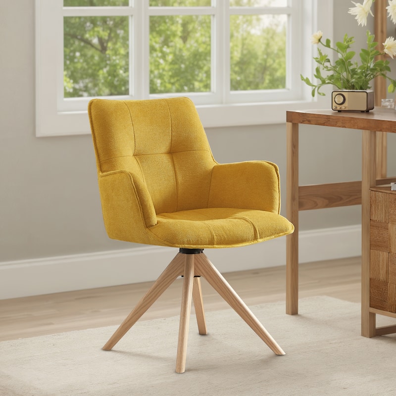 Art Leon Swivel Wood Accent Arm Chair - Yellow