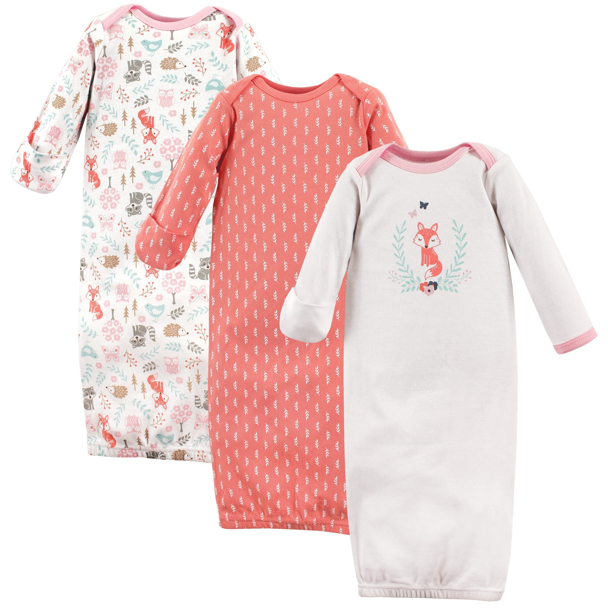 Hudson Baby Infant Girl Cotton Long-Sleeve Gowns 3pk, Woodland Fox