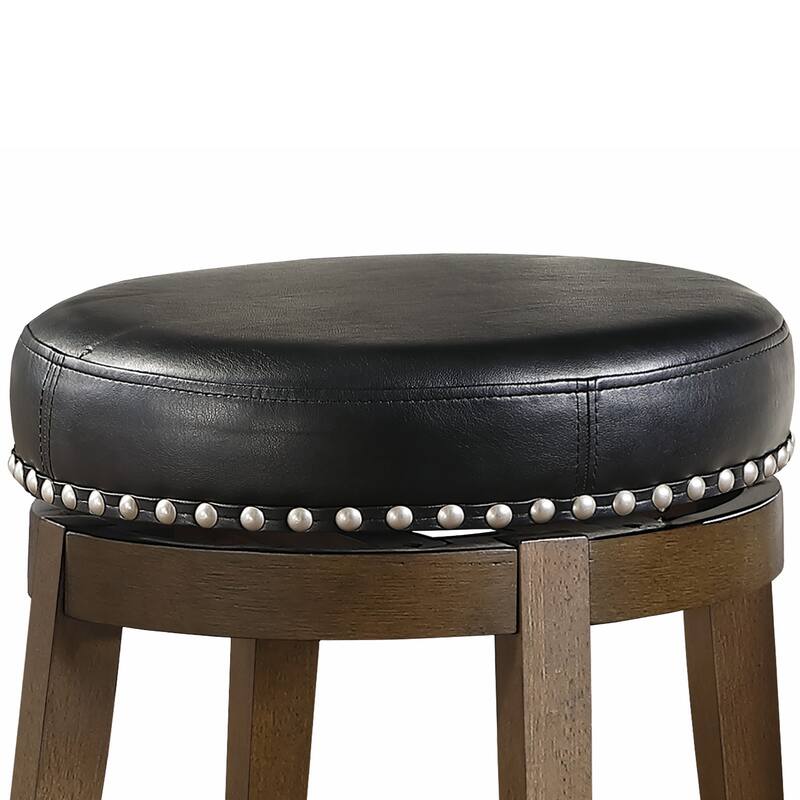 Bara 20 Inch Swivel Dining Stool, Round Faux Leather, Brown, Set of 2
