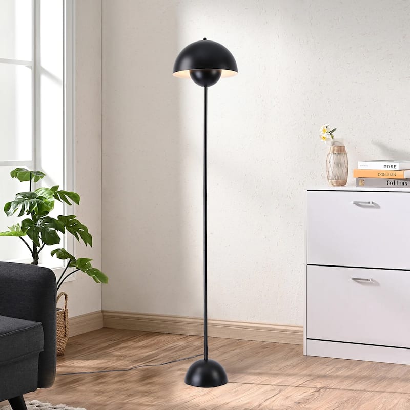 Industrial Metal Shade White/Black/Gold Floor Lamp with Foot Switch Modern Tall Standing Lamp for Living Room - Black