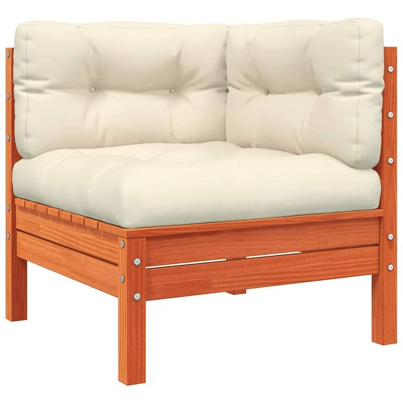 vidaXL Garden Sofa Wax Brown, Cream Solid Pine Wood Large 2-Seater - 74.4" x 24.8" x 24.6" (W x D x H)