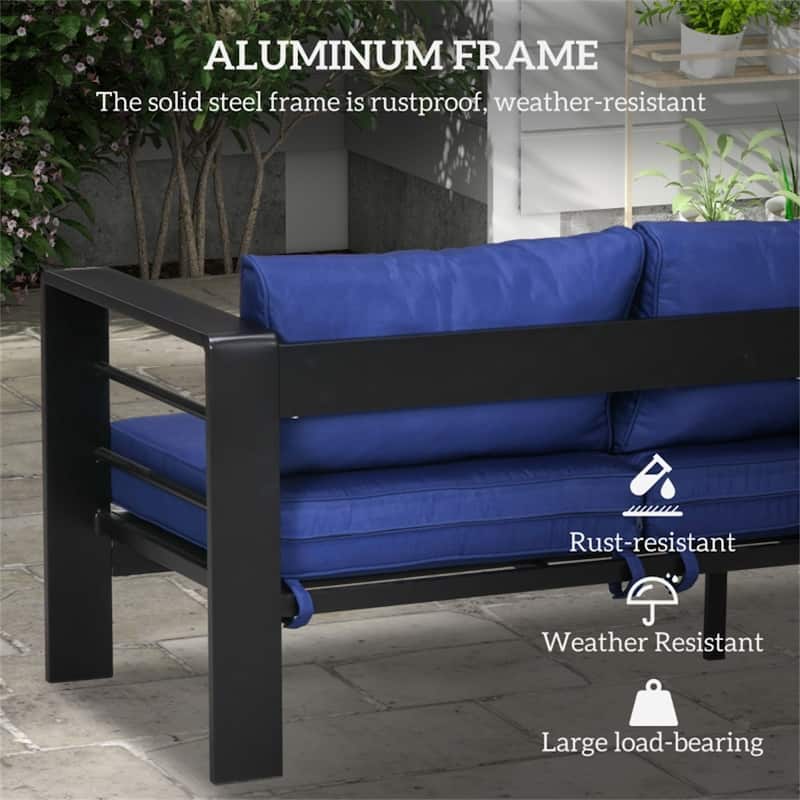 Aluminum Outdoor Garden Sofa with Cushions and Wide Seat - 76.8"W x 27.6"D x 24.4"H