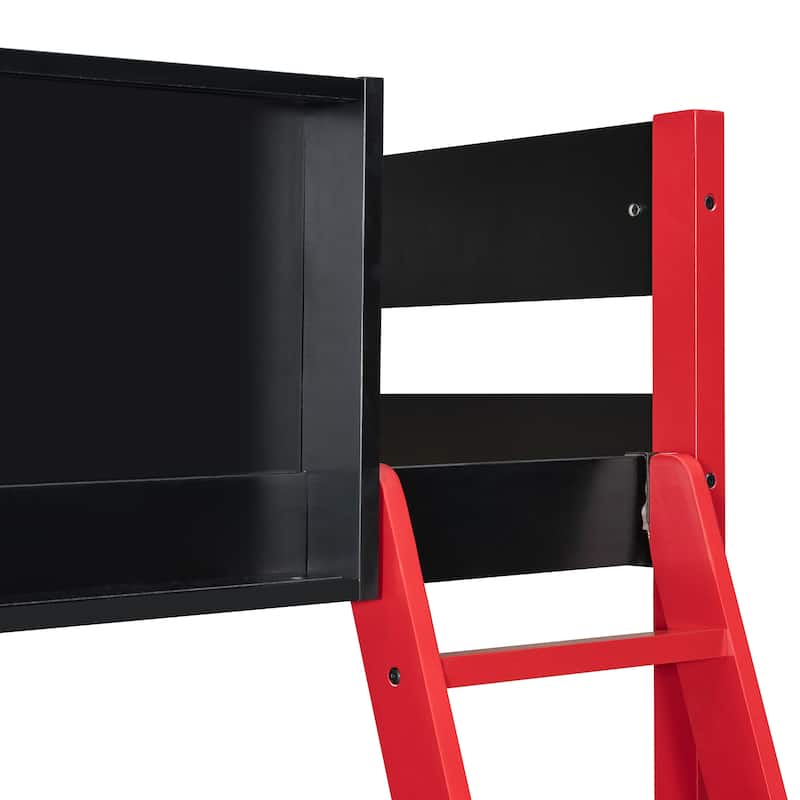 Full Size Wood Loft Bed with Desk, Storage & Light