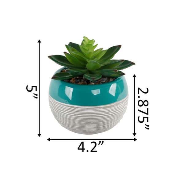 dimension image slide 2 of 3, Succulent in Two tone lines pattern ceramic pot ,Teal - ONE-SIZE