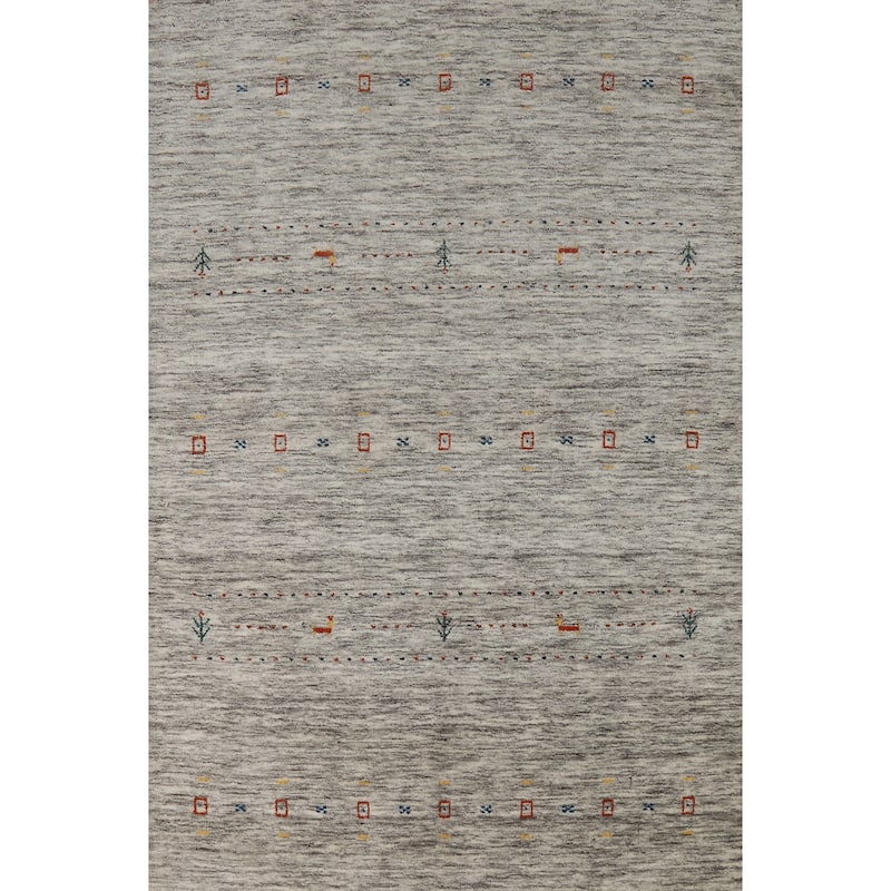 Striped Tribal Gabbeh Oriental Accent Rug Hand-Knotted Wool Carpet - 4'1" x 5'11"