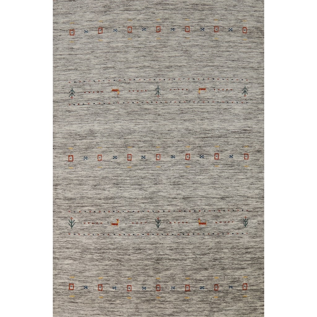 Hand Knotted Oriental 100% Wool Carpet Tribal Animal Pictorial Beige & Ivories Gabbeh Area Rug - 5' 11'' X 4' 1''