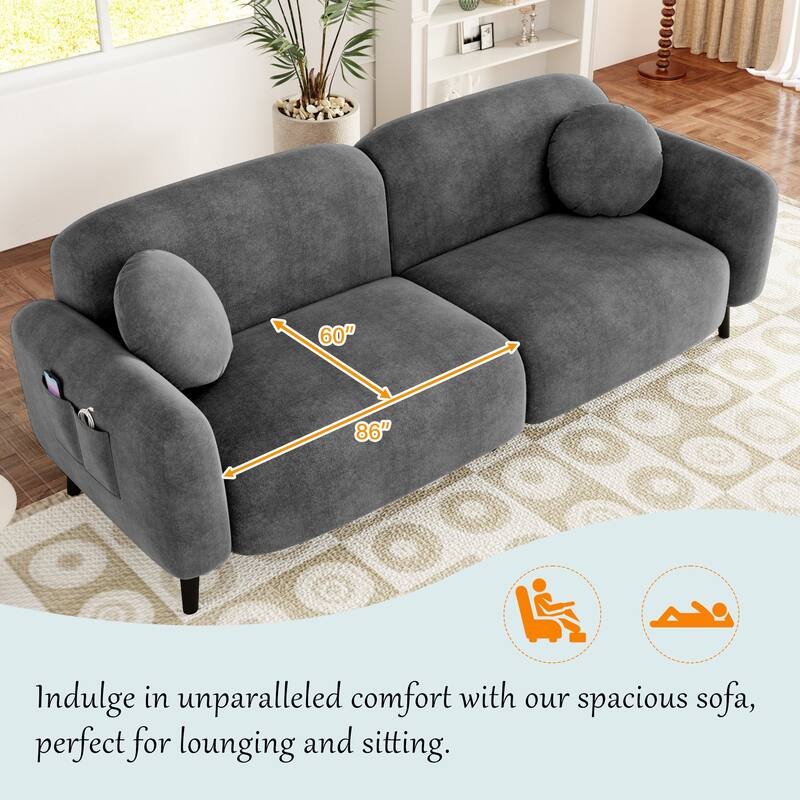 83.9" Chenille Sofa with Storage Pockets, 2-3 Seat Couch for Apartment or Living Room